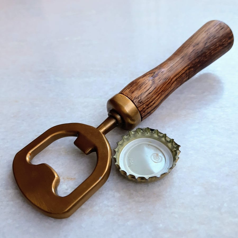 Handmade Woodturned Zebrano (Zebra Wood) Bottle Opener - Narrower Handle