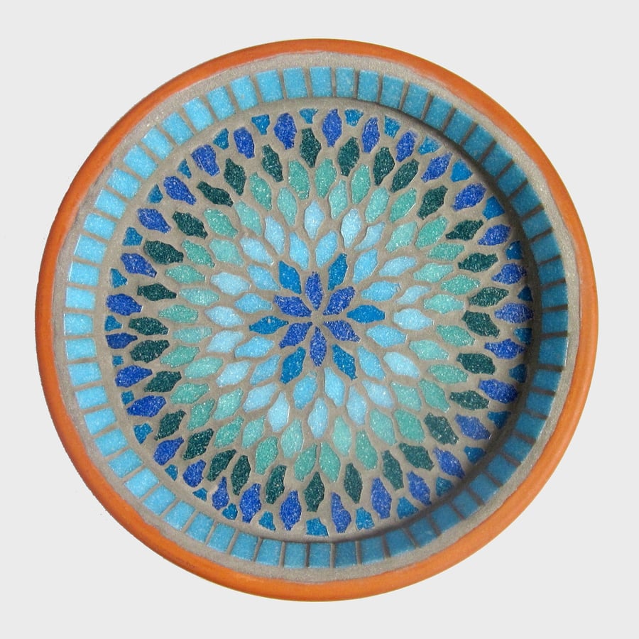 Blue Splash Mosaic Bird Bath