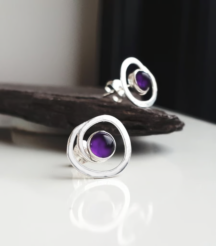 STERLING SILVER Swirl Amethyst silver earrings, Handmade Urban Jewellery