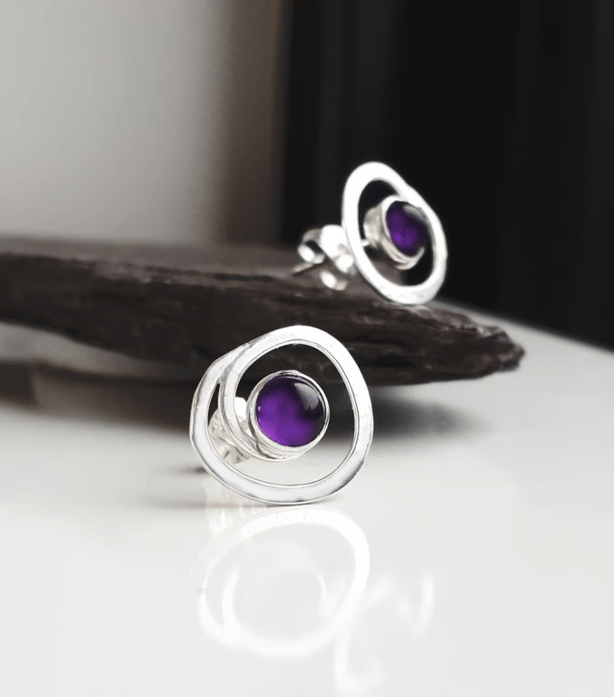 STERLING SILVER Swirl Amethyst silver earrings, Handmade Urban Jewellery