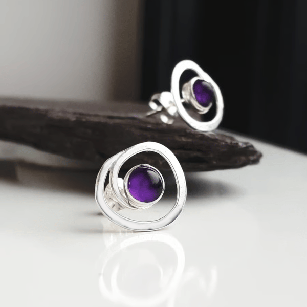 STERLING SILVER Swirl Amethyst silver earrings, Handmade Urban Jewellery