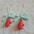 Santa Bow-by - Red Santa Head Acrylic Charm Earrings with Green Bows