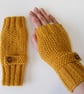 Fingerless Gloves in Mustard Aran Wool  - Image 2
