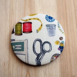 Sewing Themed Fabric Pocket Mirror