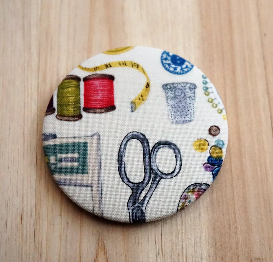 Sewing Themed Fabric Pocket Mirror