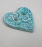 Medium Jade Green Brocade Texture Heart Shaped Ceramic Button - Image 2