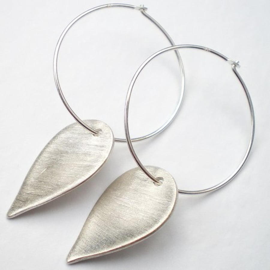 Simple Teardrop Silver Hoop Earrings