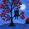 Cat Love Card, Gay, Lesbian, Couple Card, Romantic Cats Tree Moon Stars Card