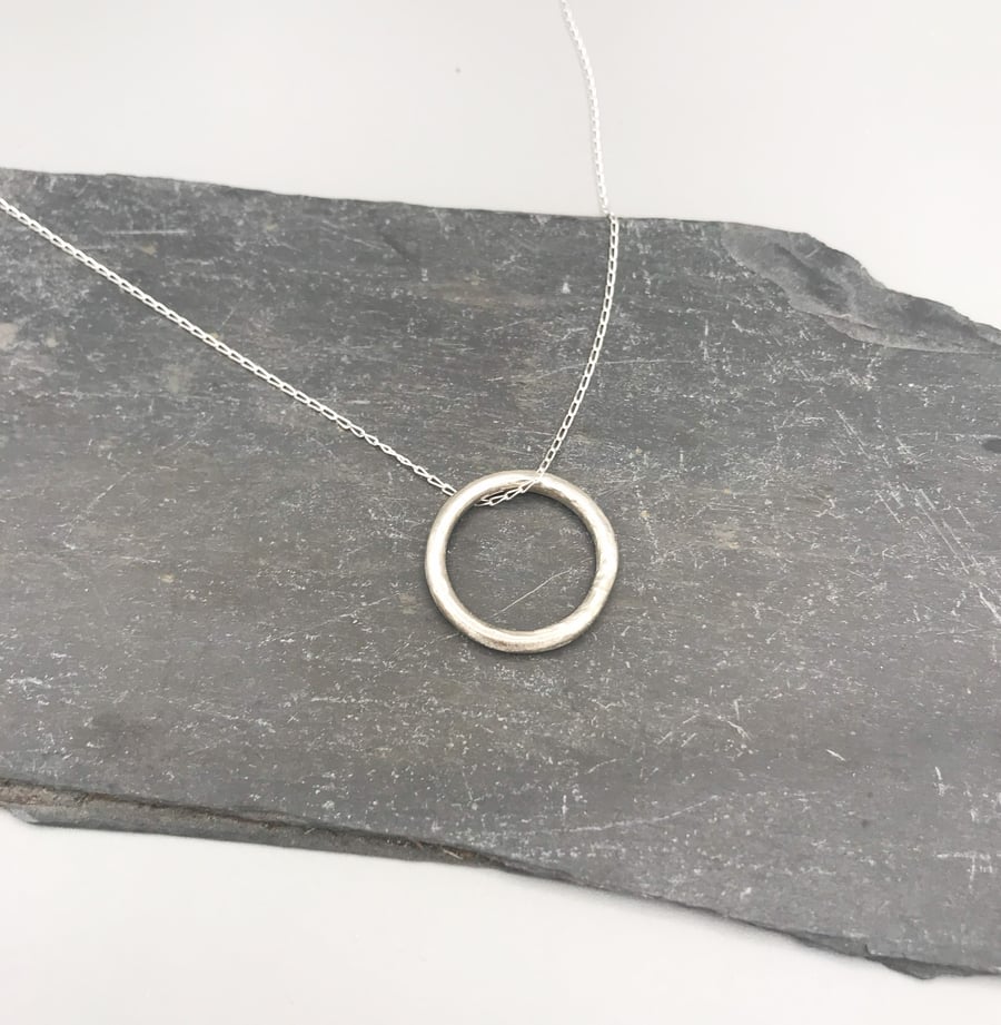 Textured Silver Ring Necklace - Handmade - Sterling Silver 925