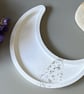 White Crescent Moon Shaped Tray with Silver Leaf and Rose Quartz