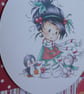 Little Girl with Penguin and Rabbit Christmas Card - Happy Christmas - Image 8