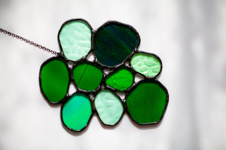 Stained Glass Green Cluster, Abstract Suncatcher