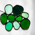 Stained Glass Green Cluster, Abstract Suncatcher