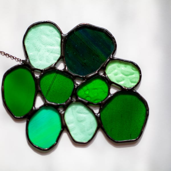 Stained Glass Green Cluster, Abstract Suncatcher