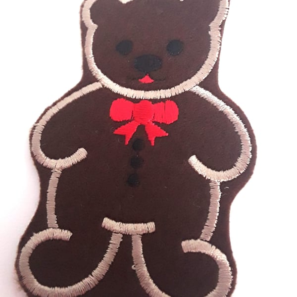 Brown Teddy bear motif Applique patch 90 x 60 mm