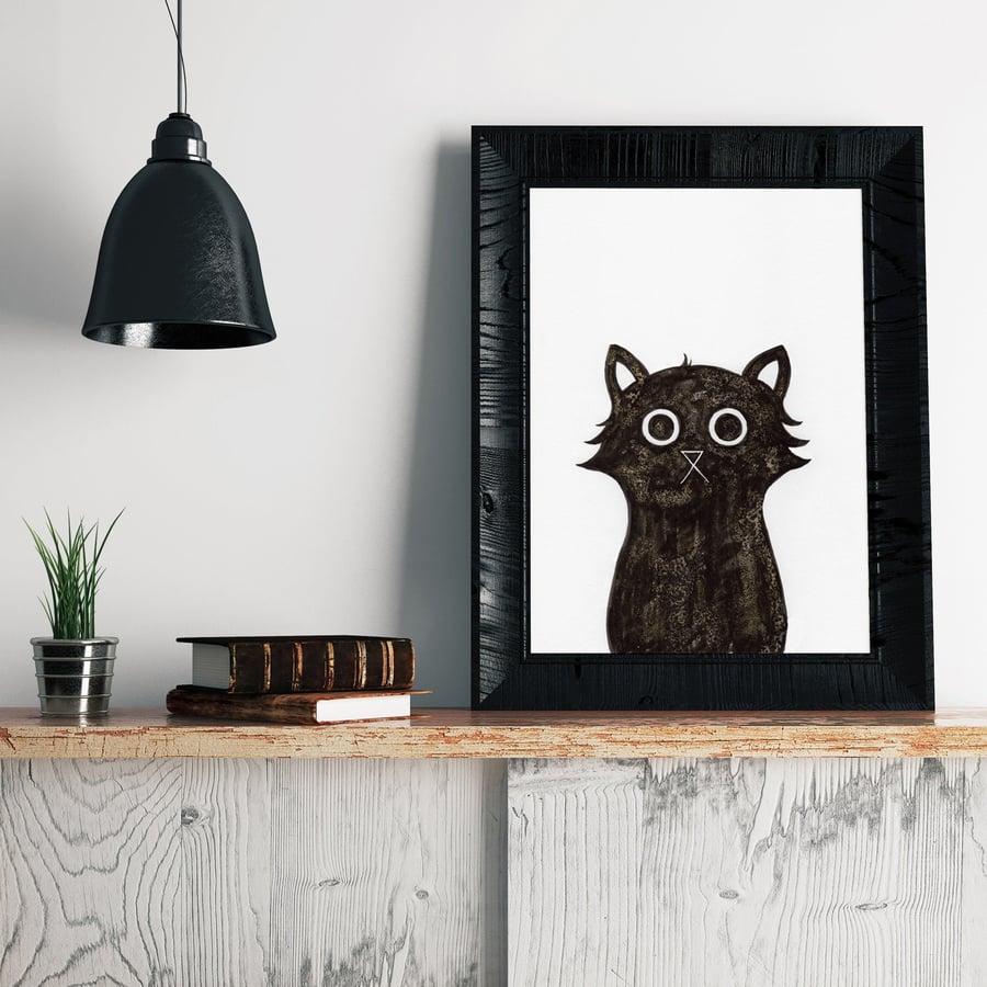 Unmasked Cat Wall Art Print, Superhero Print, Cat Art Print, Black Cat Print A4