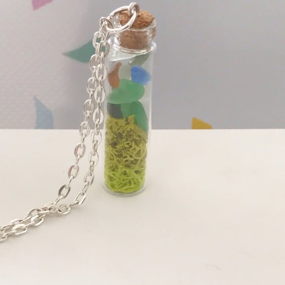 Seaglass & Moss Vial Necklace Sea Glass