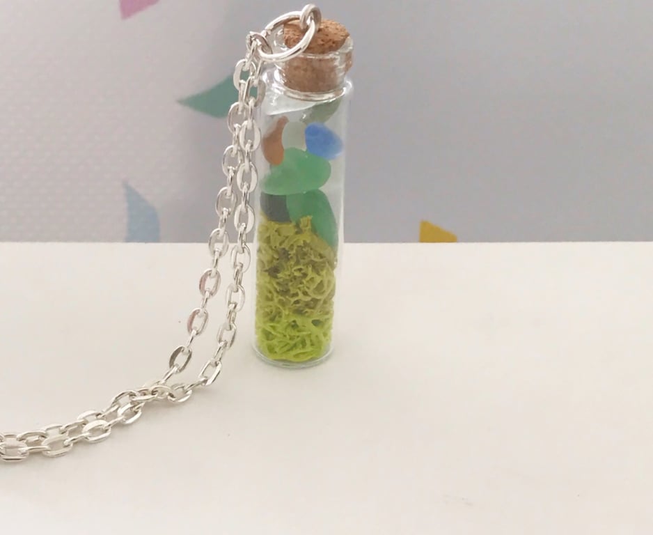 Seaglass & Moss Vial Necklace Sea Glass
