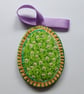 Decoration - Hanging oval - silver flower embroidery. - Image 1