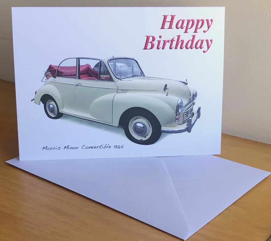 Morris Minor Convertible (Cream) 1965 - Occasion Greeting Cards with Envelope