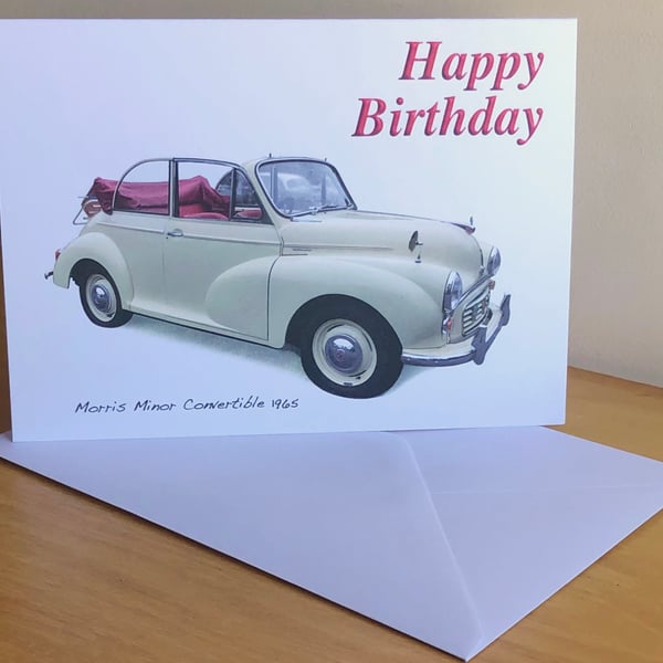 Morris Minor Convertible (Cream)1965 - Occasion Greeting Cards with Envelope