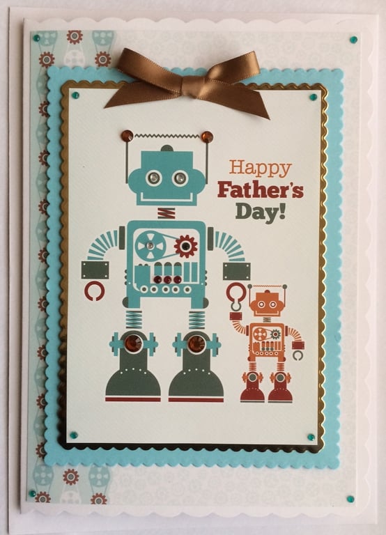 Happy Father's Day Card Robot with Child 3D Luxury Handmade Card