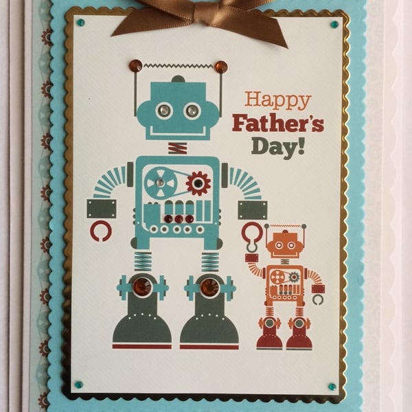 Happy Father's Day Card Robot with Child 3D Luxury Handmade Card