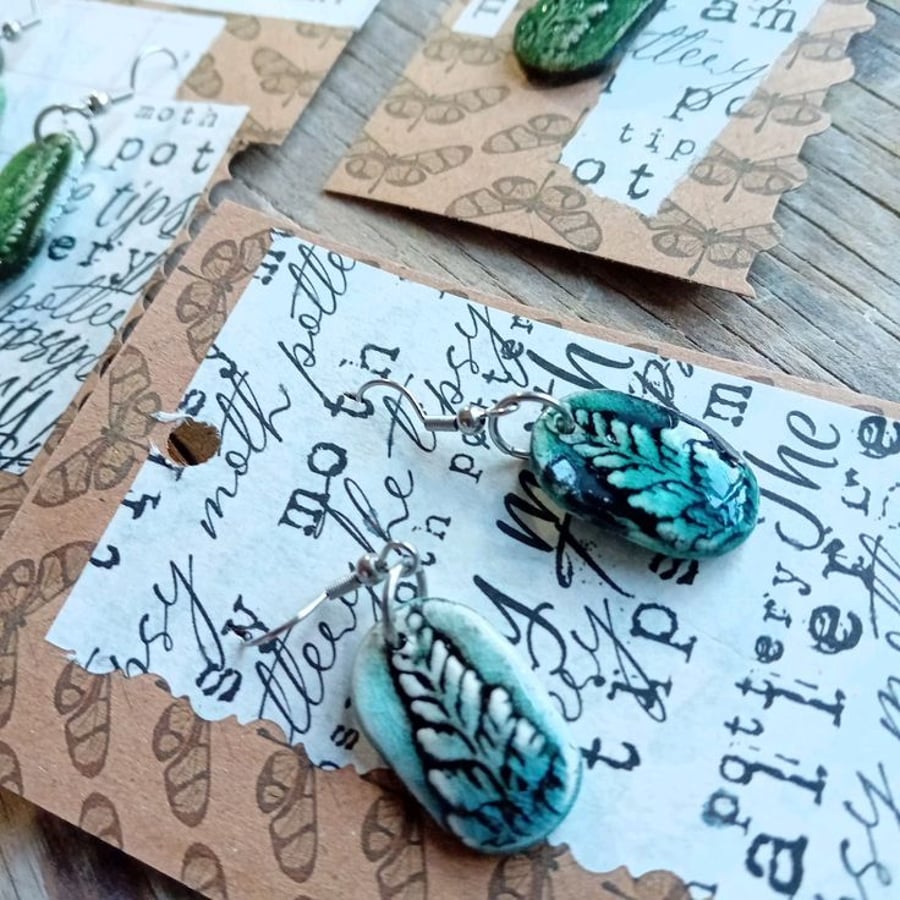 fern earrings in turquoise or green