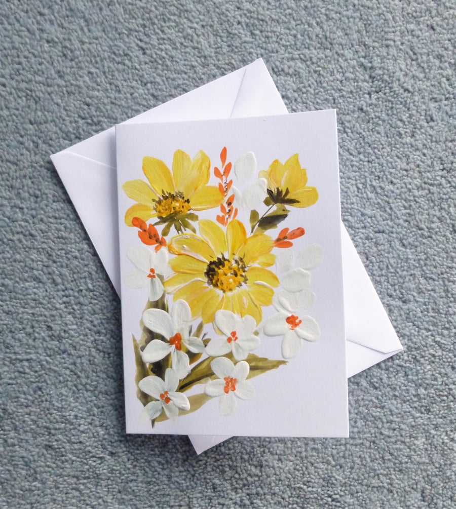 hand painted daisies blank greetings card ( ref F 664 P5 )