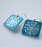 Square earrings in teal with dandelion clock print - Image 3