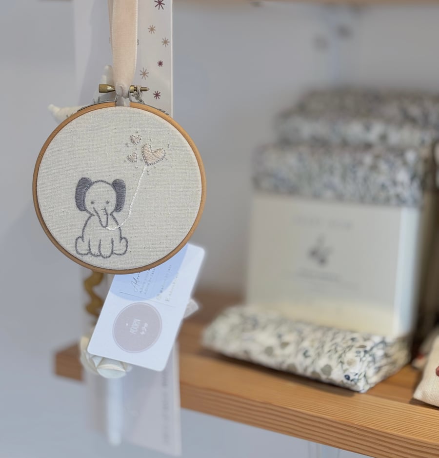 Embroidery elephant wall hanging, nursery decoration, nursery, baby gift