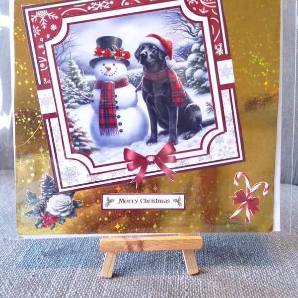 Labrador and Snowman Christmas card handmade