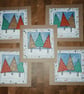 Quirky art whimsical handmade unique red and green paper christmas trees cards 