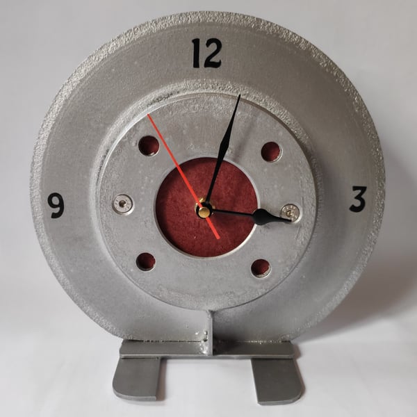 Desktop Brake Disc Clock in Red - Reclaimed car part furniture