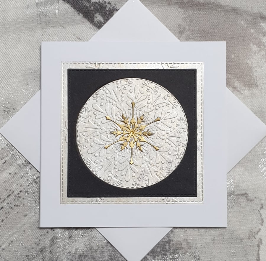 Gold & Black Snowflake Christmas Card 