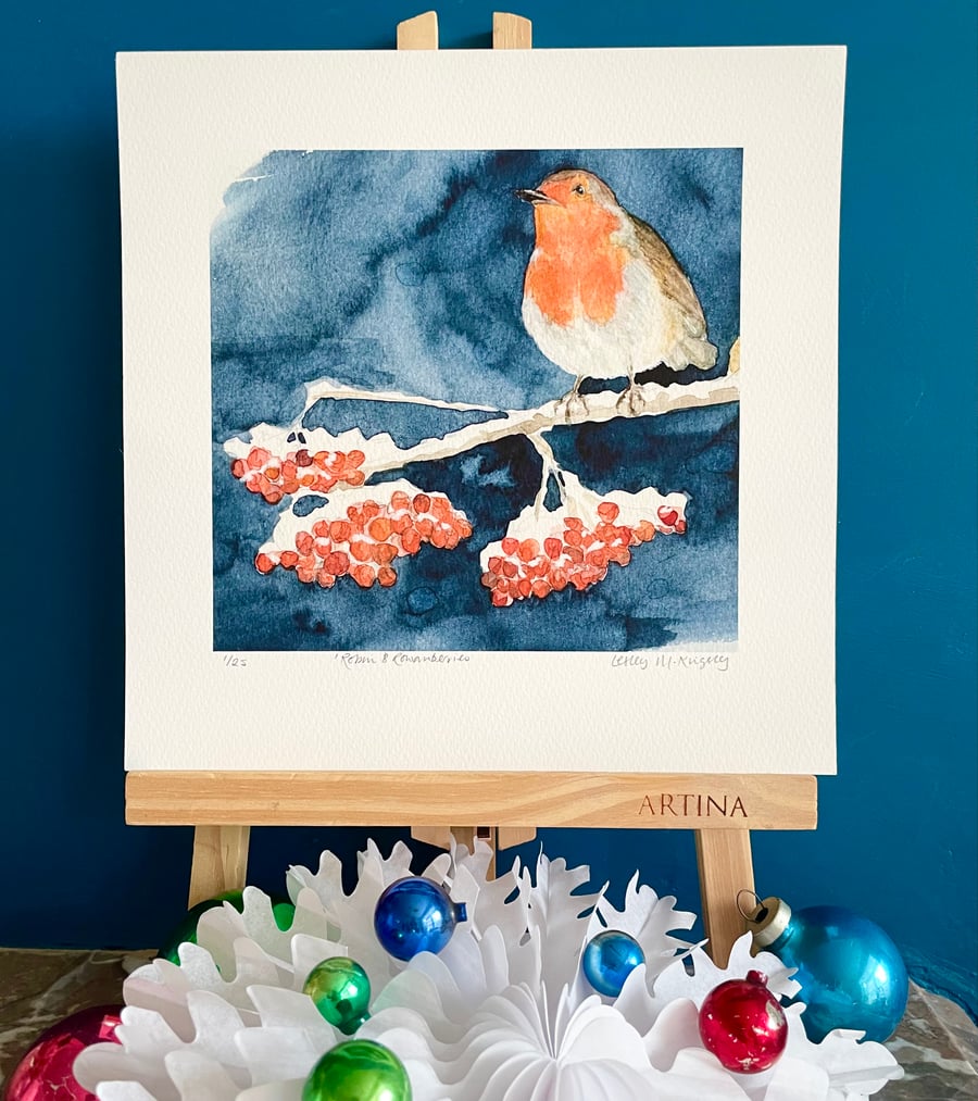 'Robin & Rowanberries' limited edition giclée print