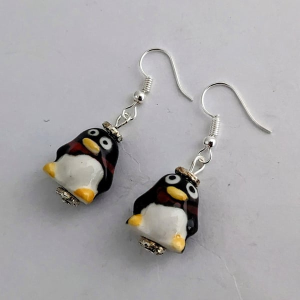 Glass penguin earrings