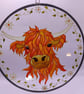 Handmade glass painted window hanging, Highland Cow, Folk Art style