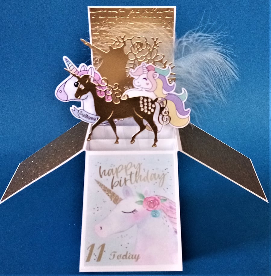 Girls 11th Birthday Card with Unicorns