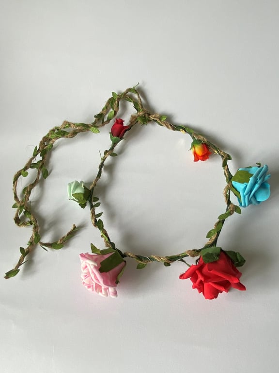 Multicolour Fabric Flower Crown with sequins - One size, Long Lasting!