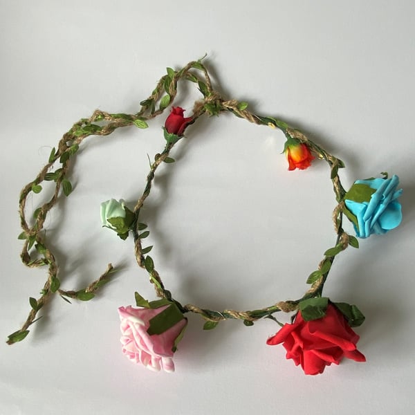 Multicolour Fabric Flower Crown with sequins - One size, Long Lasting!
