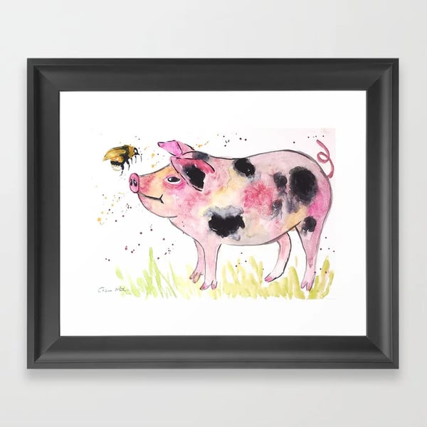 A 4 Spotty Pig and Bee  Print of 240 gsm paper, card