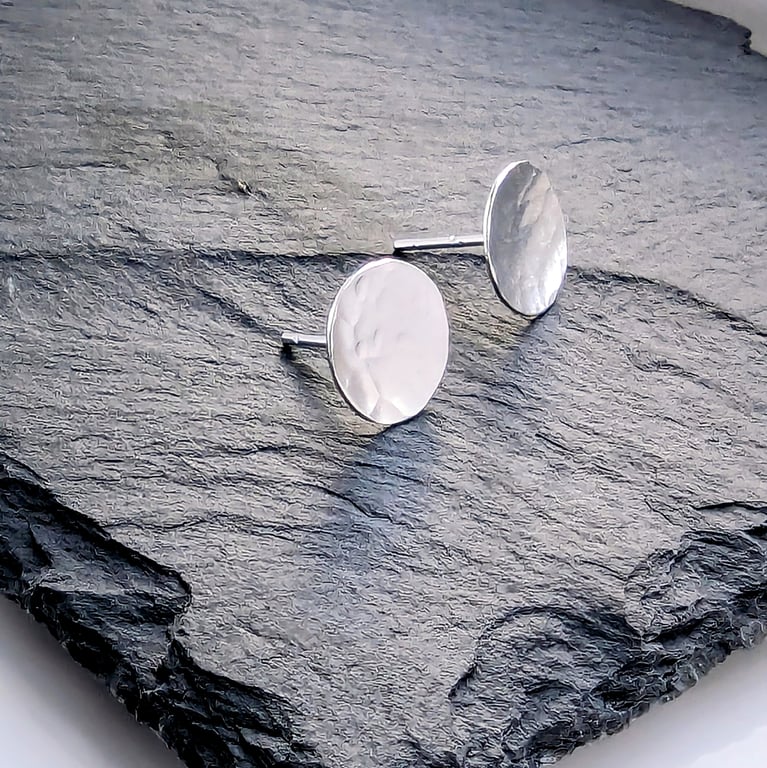 Recycled Handmade Sterling silver disc stud earrings