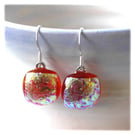 Handmade Fused Dichroic Glass Earrings 285 Red Gold