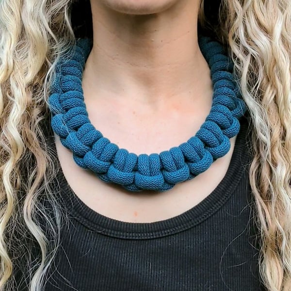 Cotton statement Necklace, Chunky textile necklace, knot necklace,