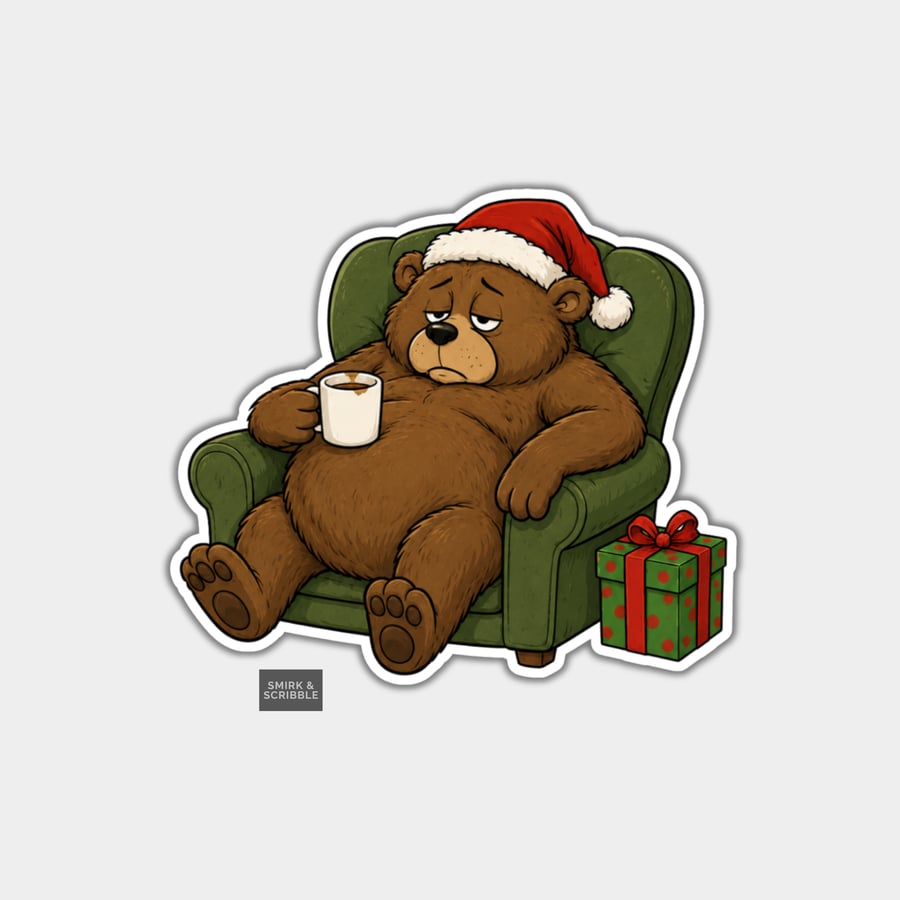 Unique Funny Christmas Sticker Xmas Decal - Cute Sad Brown Bear