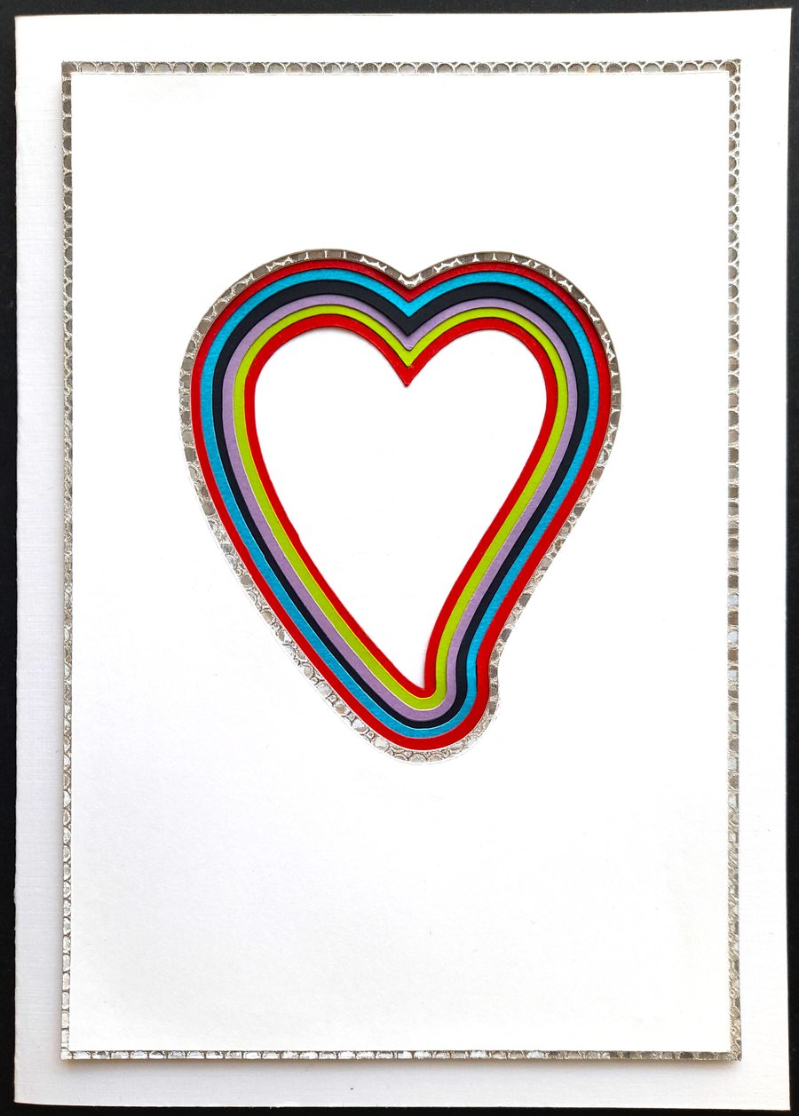 Love Heart colourful multi layered handmade greetings card