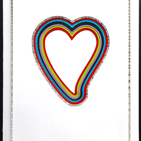 Love Heart colourful multi layered handmade greetings card