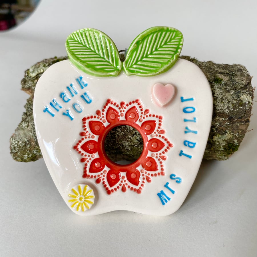 PRE ORDER Gift for teacher personalised ceramic apple decoration heart