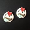 Bird and heart ceramic buttons set of two